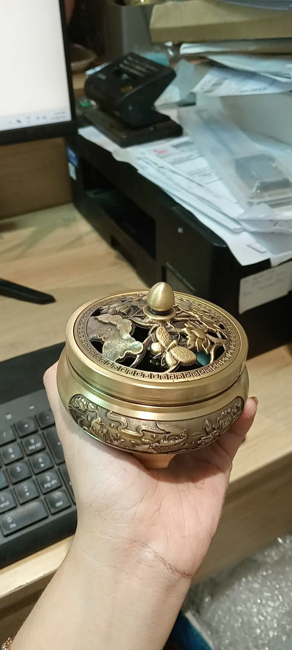 Brass Alloy Agarwood Incense Burner – Dragon Phoenix &amp; Koi Design (9.2 cm) | Vietnamese Oud Accessories